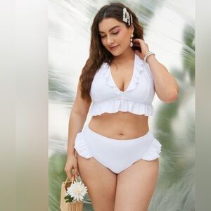 Shein Ruffle Trim Halter Bikini Swimsuit